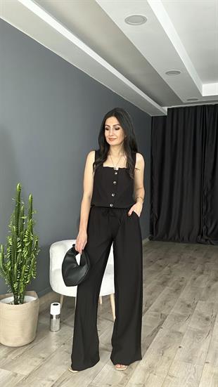 Siyah Kare Yaka Yelek Pantolon Takım