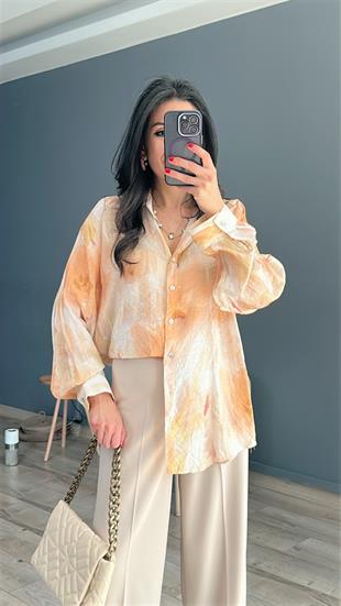 Yavru Ağzı Batik Baskılı Vual Gömlek