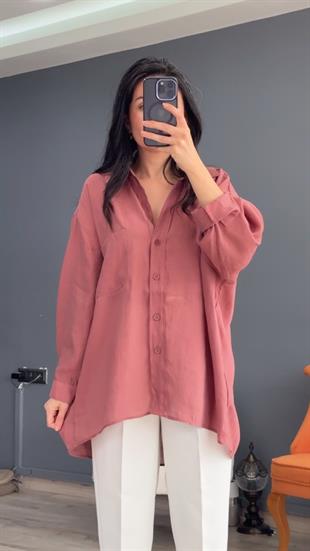 Gül Kurusu Düşük Omuz Oversize Gömlek