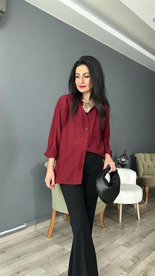 Bordo Cepli Oversize Gömlek