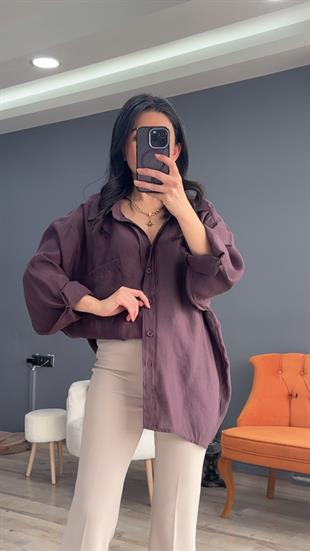 Mürdüm Düşük Omuz Oversize Gömlek