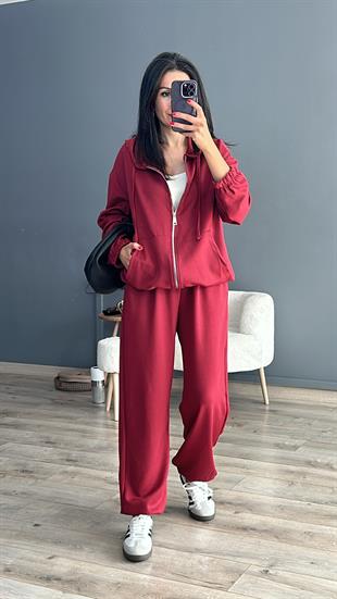 Bordo Fermuarlı Modal Takım