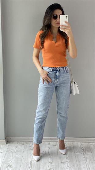 Orange Polo Yaka Kaşkorse Bluz