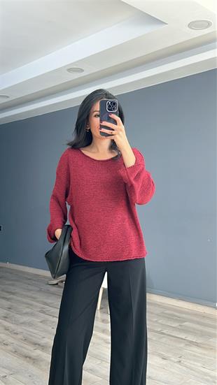 Bordo Kayık Yaka Merserize Triko