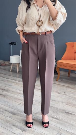 Kahve Arka Cep Detaylı Havuç Pantolon