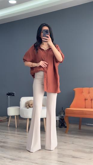 Tarçın Düşük Omuz Oversize Gömlek
