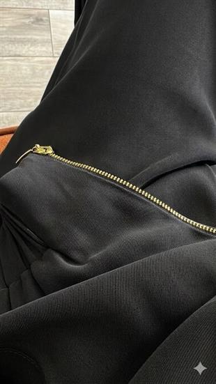 Siyah Tensel Kumaş Fermuarlı Ceketli Takım