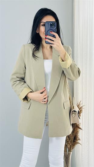 Haki Keten Astarlı Blazer Ceket