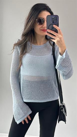 Bebe Mavi Simli Ajurlu Triko Bluz