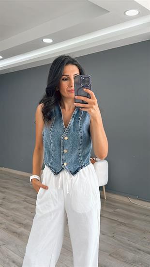 Mavi Denim V Yaka Crop Yelek