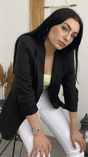 Siyah Kol Büzgülü Blazer Ceket