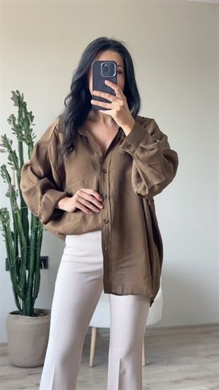 Ceviz Düşük Omuz Oversize Gömlek