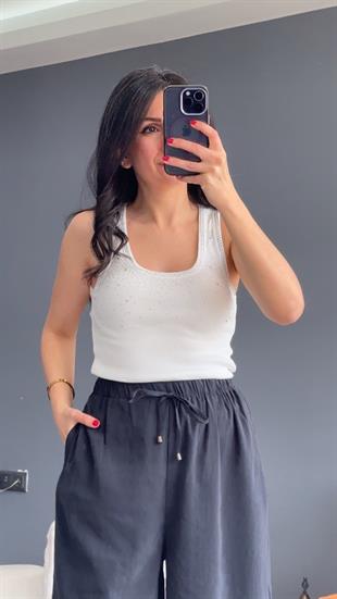 Ekru Önü Taş Detaylı Basic Atlet