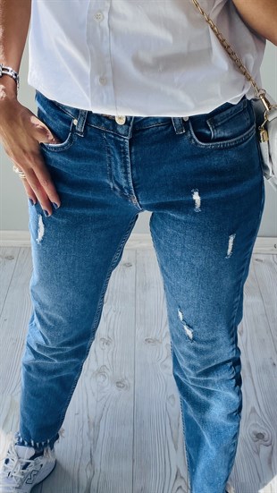 Mavi Saçaklı Slim Boyfriend