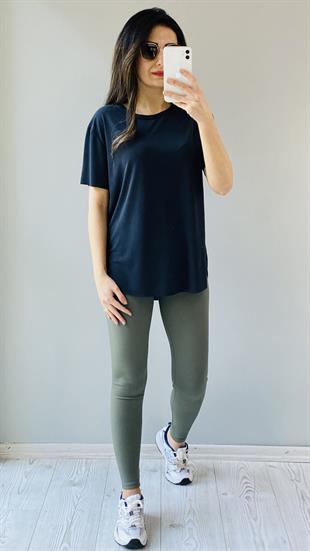 Antrasit Bisiklet Yaka Lazer Kesim Modal Kumaş T-shirt
