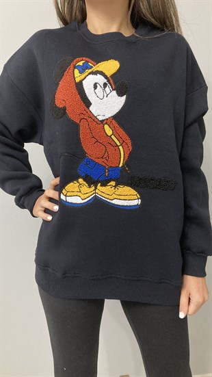 Lacivert Mickey Nakışlı Sweatshirt