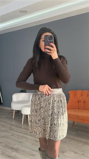 Kahverengi Balıkçı Yaka Fitilli Triko