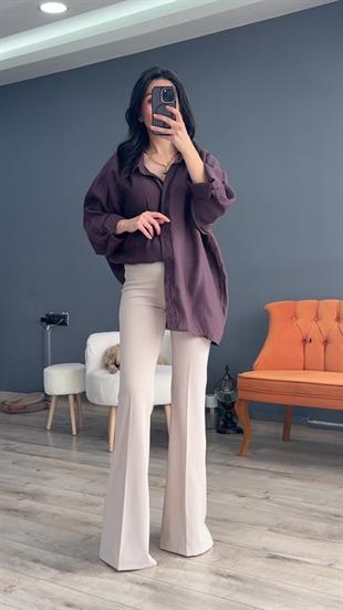 Mürdüm Düşük Omuz Oversize Gömlek