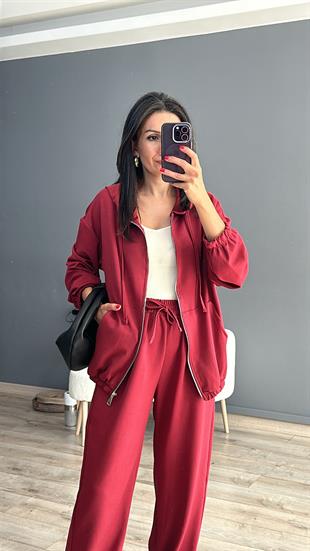 Bordo Fermuarlı Modal Takım