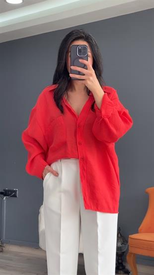 Nar Çiçeği Düşük Omuz Oversize Gömlek