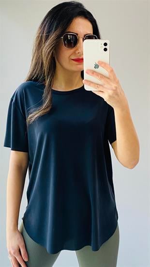 Antrasit Bisiklet Yaka Lazer Kesim Modal Kumaş T-shirt