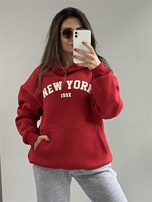 Kırmızı Newyork Baskılı Sweatshirt 