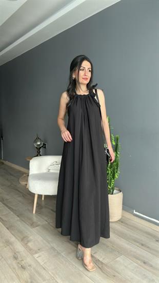 Siyah Boyun Bağlamalı Modal Elbise
