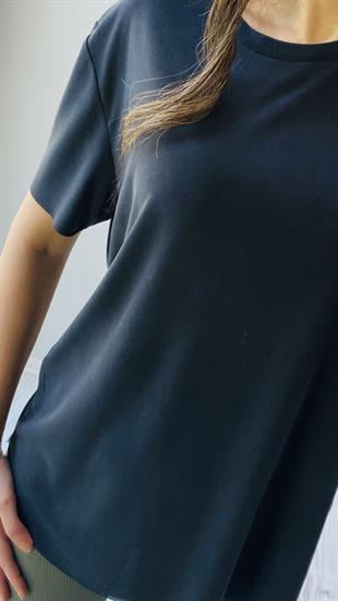 Antrasit Bisiklet Yaka Lazer Kesim Modal Kumaş T-shirt