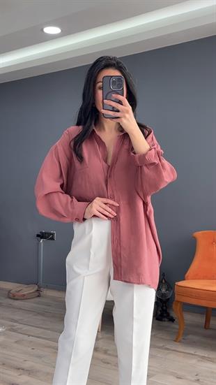 Gül Kurusu Düşük Omuz Oversize Gömlek