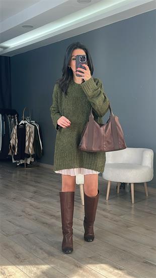 Haki Bisiklet Yaka Buklet Kazak