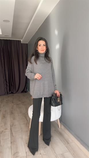 Füme Balıkçı Yaka Triko Kazak