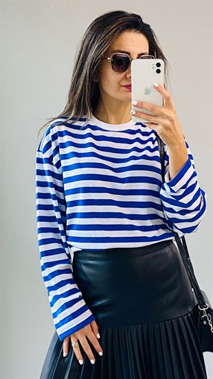 Saks Çizgili Bisiklet Yaka Basic