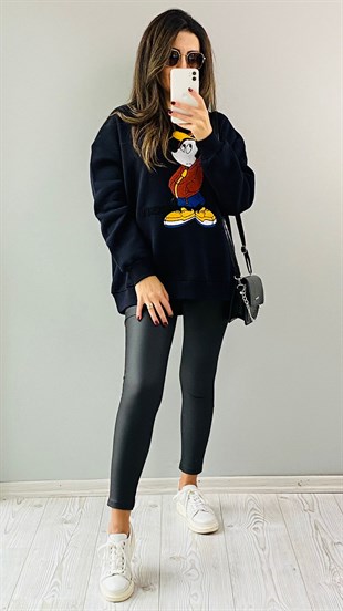 Lacivert Mickey Nakışlı Sweatshirt