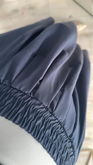 İndigo Bel Kısmı Pileli Beli Lastikli Maxi Boy Etek