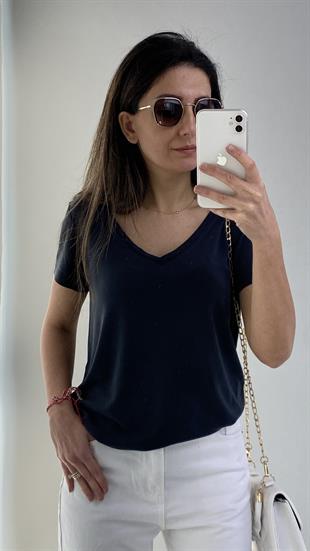 Antrasit V Yaka Modal Kumaş T-Shirt