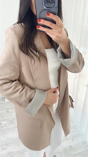 Vizon Keten Astarlı Blazer Ceket