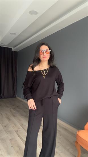 Siyah Kayık Yaka Modal Takım