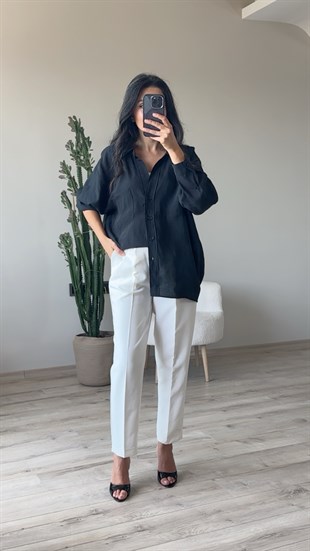 Siyah Düşük Omuz Oversize Gömlek