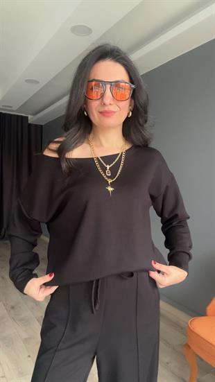 Siyah Kayık Yaka Modal Takım