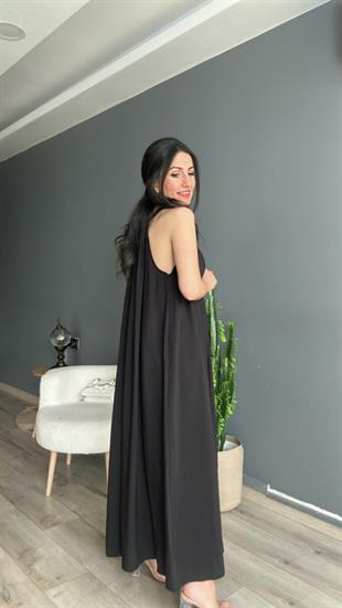 Siyah Boyun Bağlamalı Modal Elbise