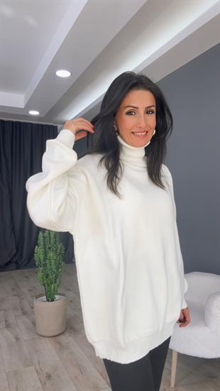 Ekru Balıkçı Yaka Triko Kazak