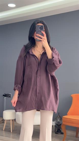 Mürdüm Düşük Omuz Oversize Gömlek