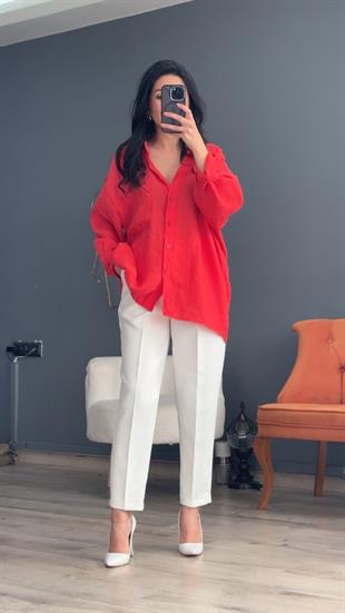 Nar Çiçeği Düşük Omuz Oversize Gömlek