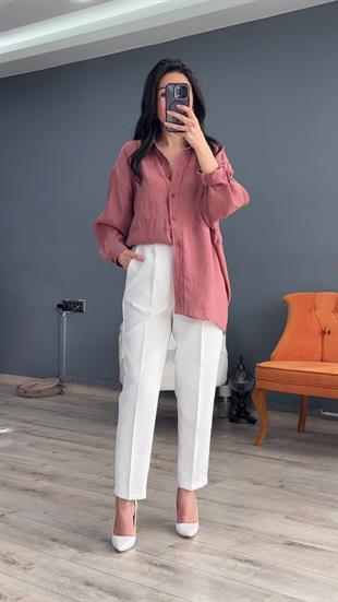 Gül Kurusu Düşük Omuz Oversize Gömlek