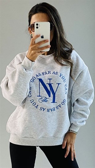 Gri Ny Nakışlı Sweatshirt