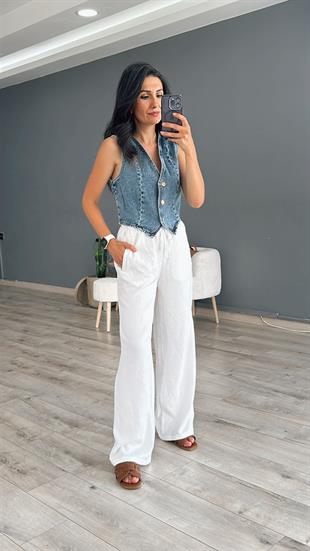 Mavi Denim V Yaka Crop Yelek
