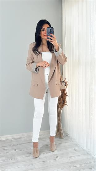 Vizon Keten Astarlı Blazer Ceket