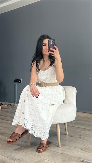 Beyaz Askılı Fisto Elbise