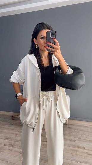 Krem Fermuarlı Modal Takım
