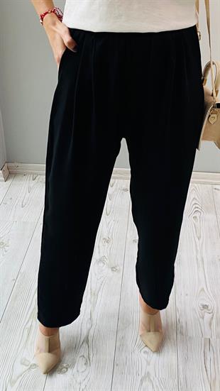 Siyah Beli Lastikli Havuç Paça Pantolon